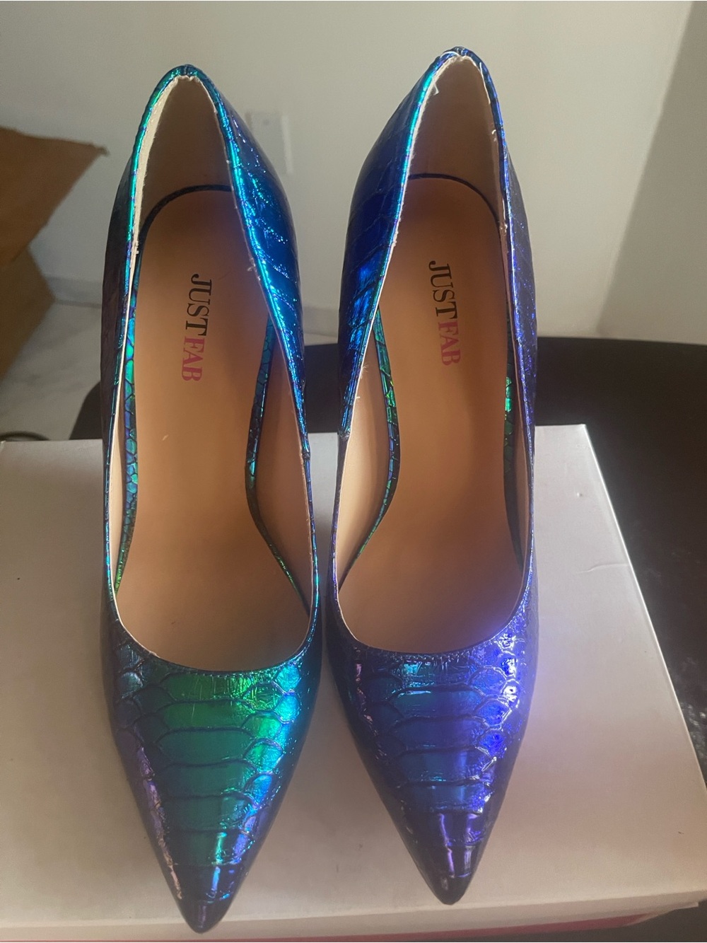 JustFab Iridescent Teal-Blue Pointed Toe Pumps